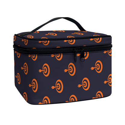 Orange Bullseye Target Pattern Print Travel Makeup Bag