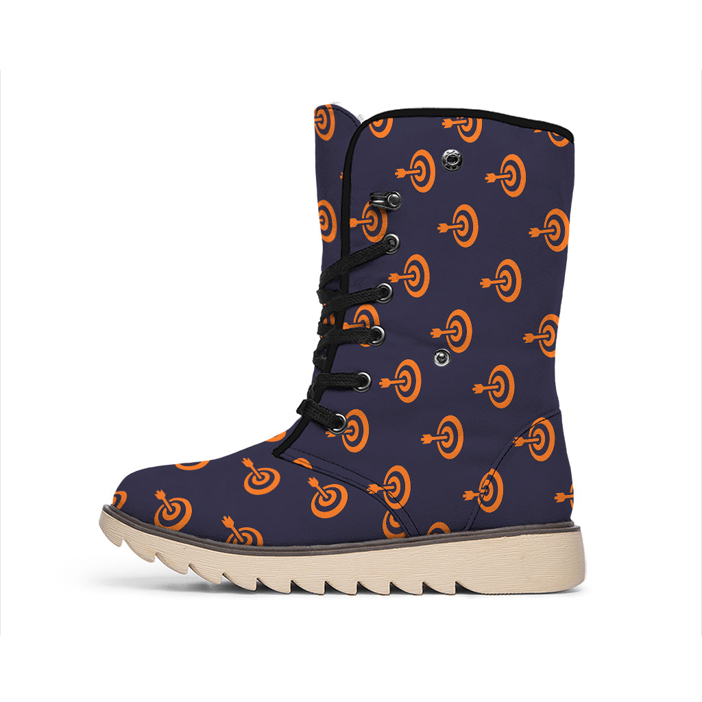 Orange Bullseye Target Pattern Print Winter Boots