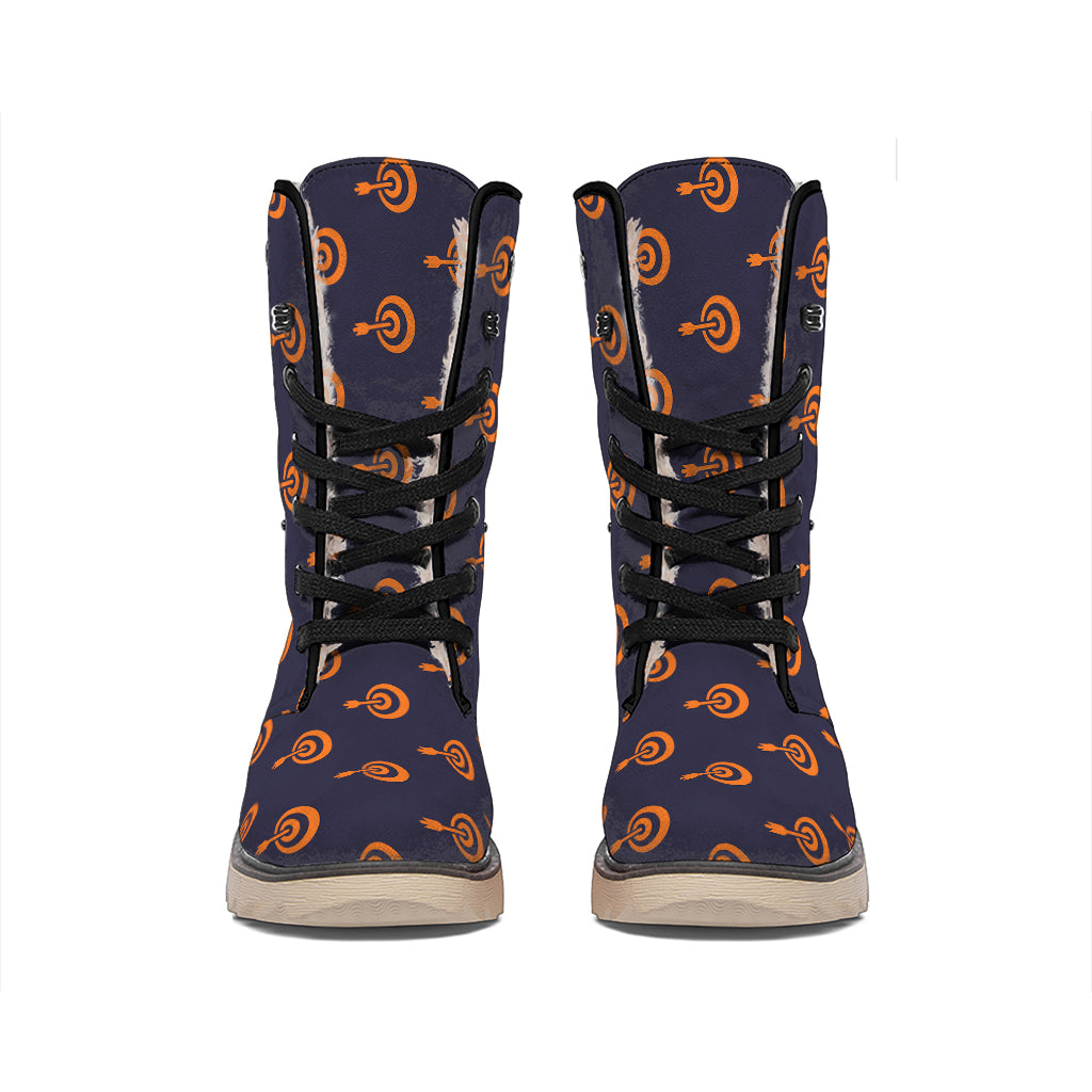 Orange Bullseye Target Pattern Print Winter Boots