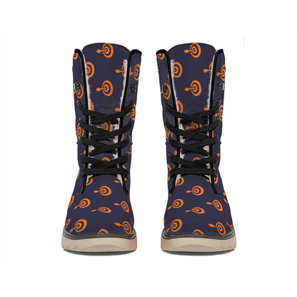 Orange Bullseye Target Pattern Print Winter Boots
