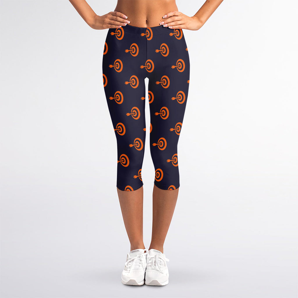 Orange Bullseye Target Pattern Print Women's Capri Leggings