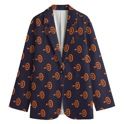 Orange Bullseye Target Pattern Print Women's Cotton Blazer