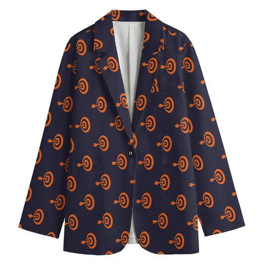 Orange Bullseye Target Pattern Print Women's Cotton Blazer
