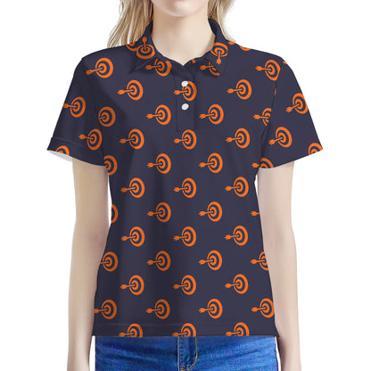 Orange Bullseye Target Pattern Print Women's Polo Shirt