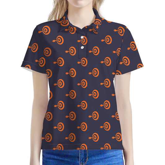 Orange Bullseye Target Pattern Print Women's Polo Shirt