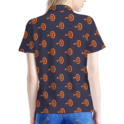 Orange Bullseye Target Pattern Print Women's Polo Shirt