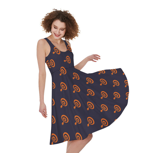 Orange Bullseye Target Pattern Print Women's Sleeveless Dress