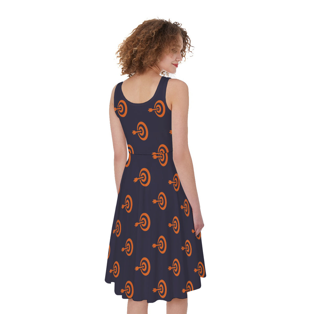 Orange Bullseye Target Pattern Print Women's Sleeveless Dress