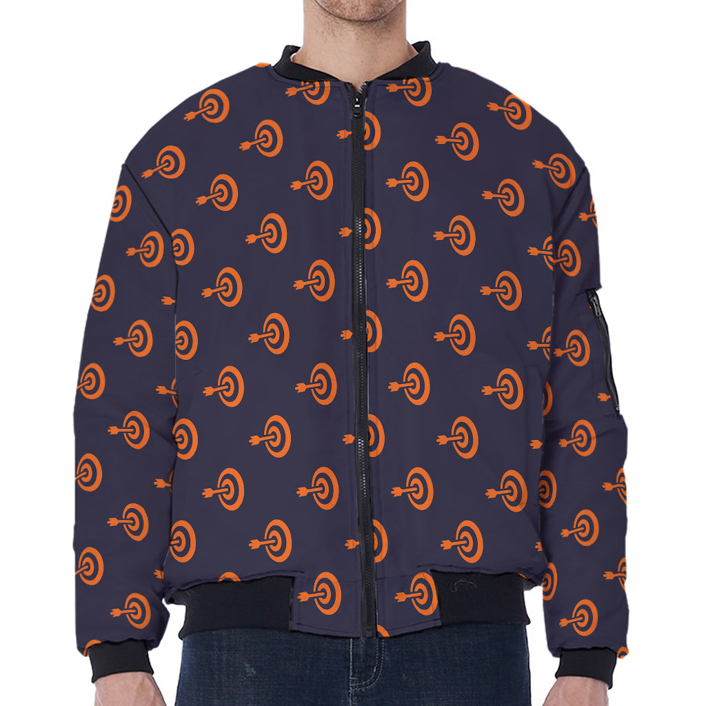 Orange Bullseye Target Pattern Print Zip Sleeve Bomber Jacket