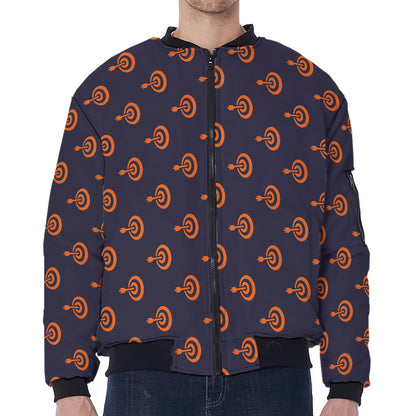 Orange Bullseye Target Pattern Print Zip Sleeve Bomber Jacket