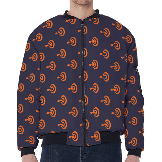 Orange Bullseye Target Pattern Print Zip Sleeve Bomber Jacket