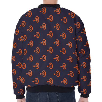Orange Bullseye Target Pattern Print Zip Sleeve Bomber Jacket