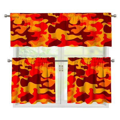 Orange Camouflage Print 3 Piece Kitchen Curtains