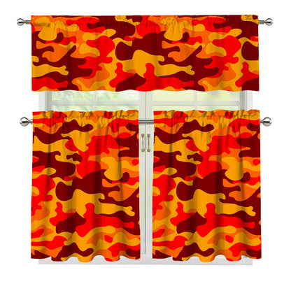 Orange Camouflage Print 3 Piece Kitchen Curtains