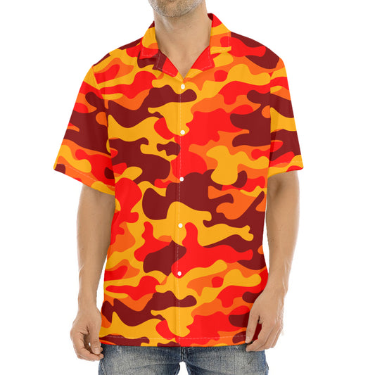 Orange Camouflage Print Aloha Shirt