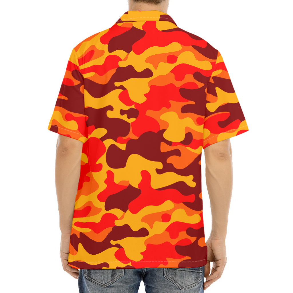 Orange Camouflage Print Aloha Shirt