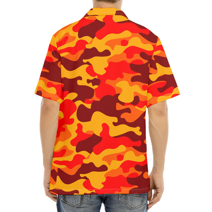 Orange Camouflage Print Aloha Shirt
