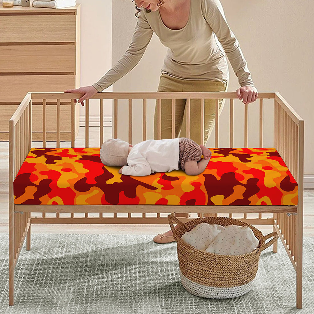 Orange Camouflage Print Baby Crib Sheet