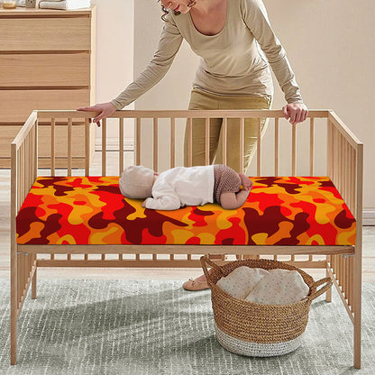 Orange Camouflage Print Baby Crib Sheet