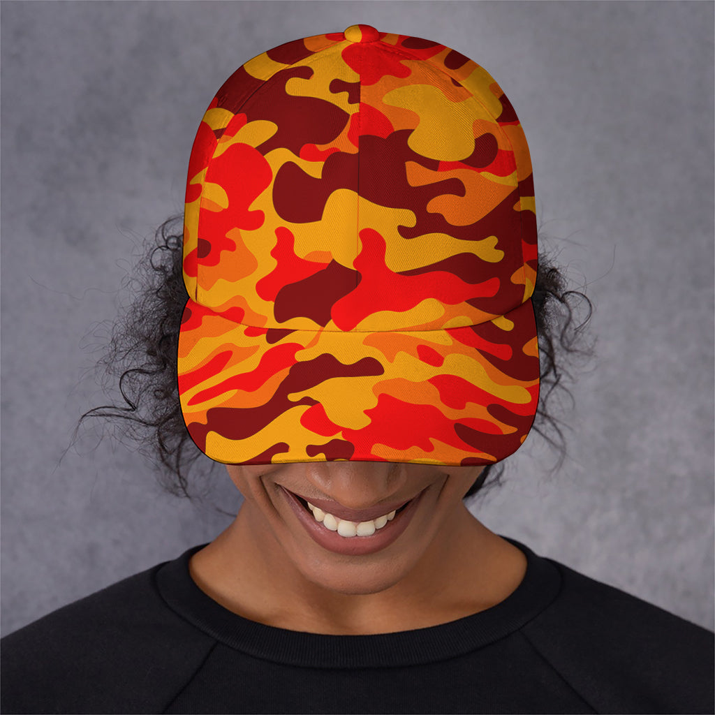 Orange Camouflage Print Baseball Cap