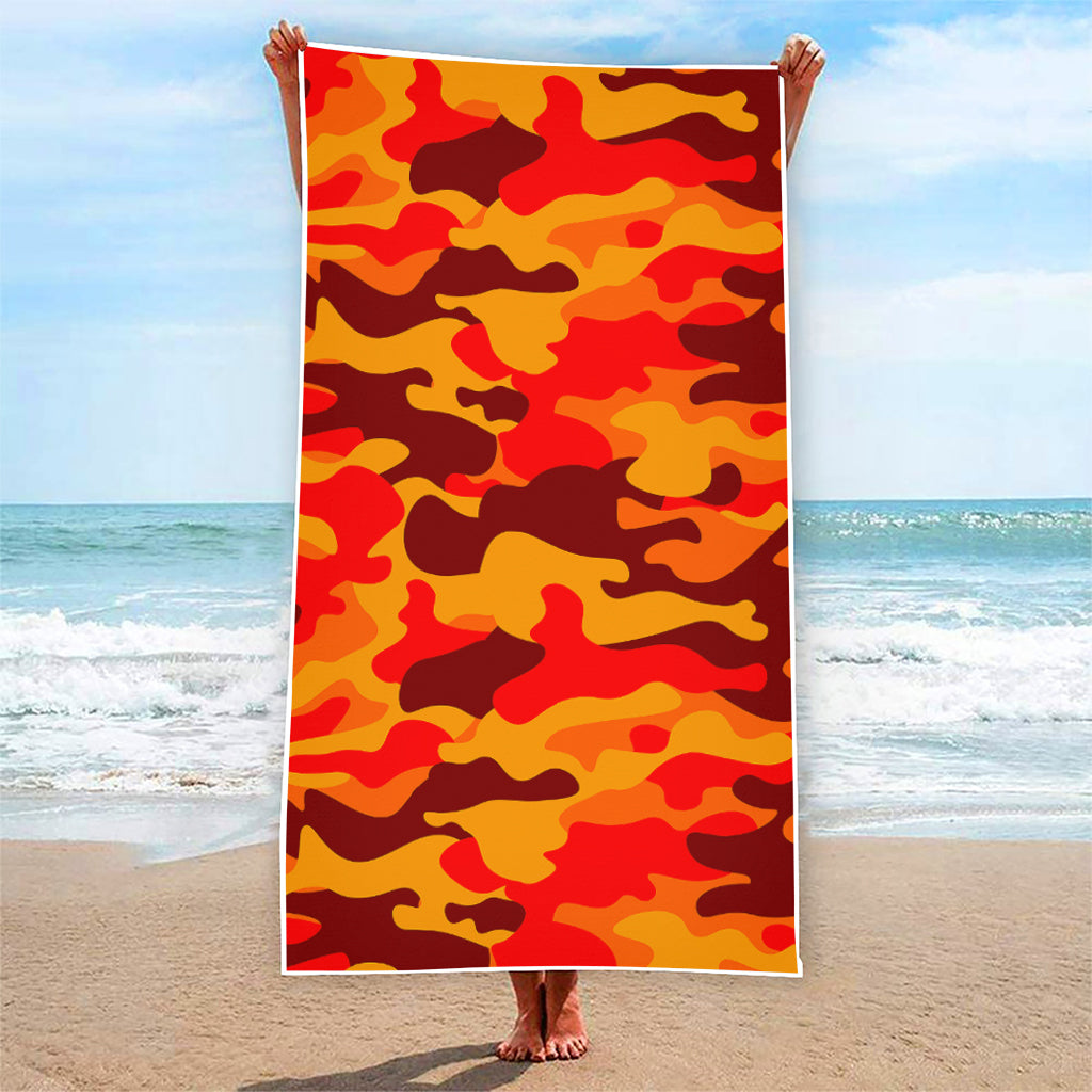 Orange Camouflage Print Beach Towel