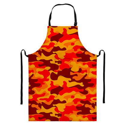 Orange Camouflage Print Bib Apron With Pocket