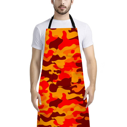 Orange Camouflage Print Bib Apron With Pocket