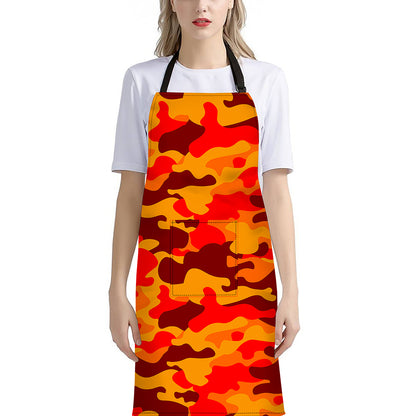 Orange Camouflage Print Bib Apron With Pocket