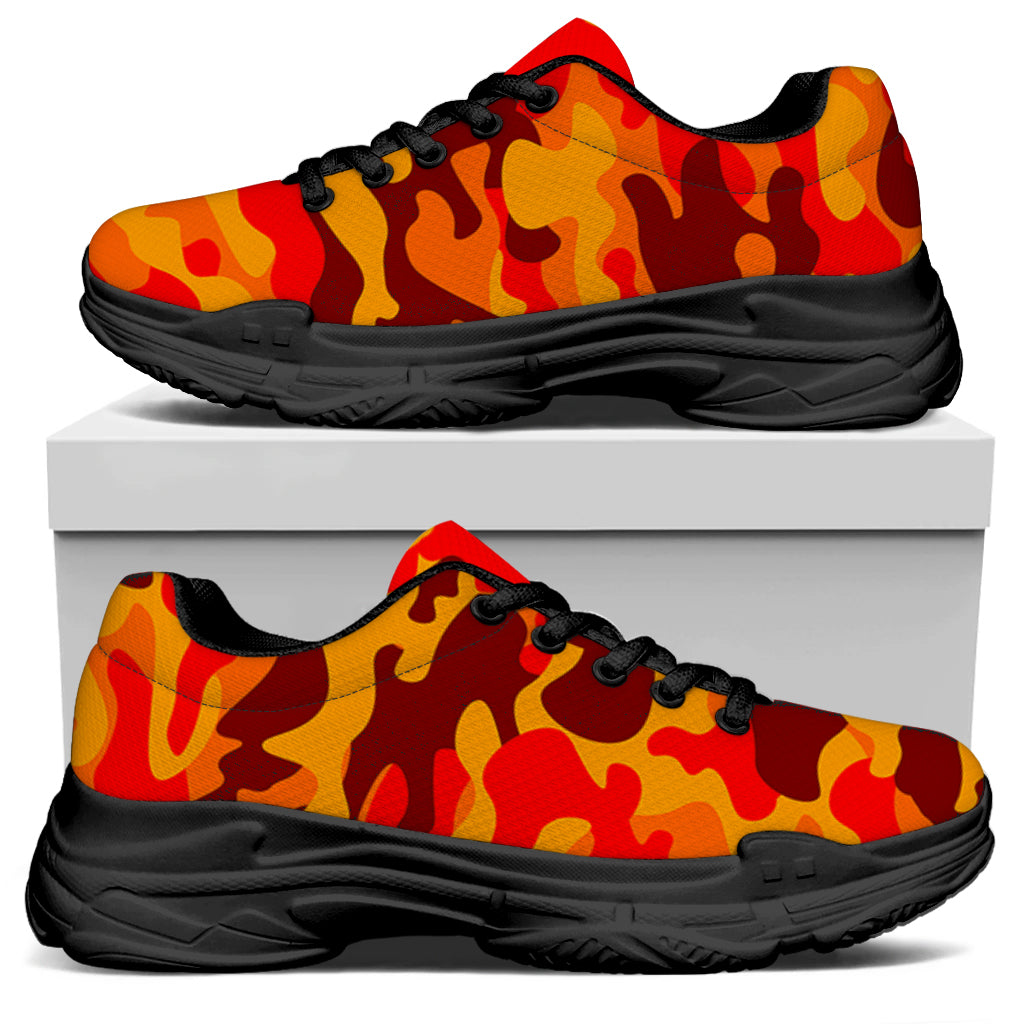 Orange Camouflage Print Black Chunky Shoes