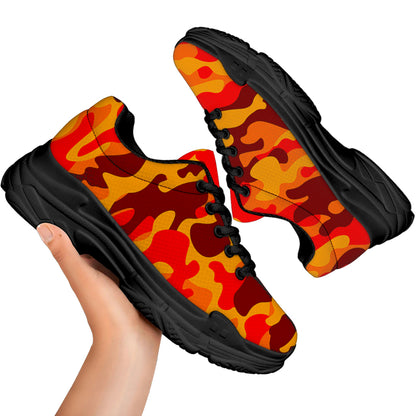 Orange Camouflage Print Black Chunky Shoes