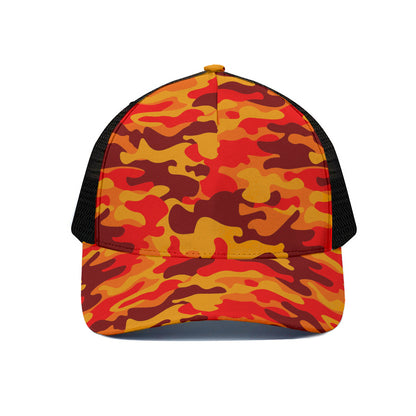 Orange Camouflage Print Black Mesh Trucker Cap