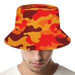 Orange Camouflage Print Bucket Hat