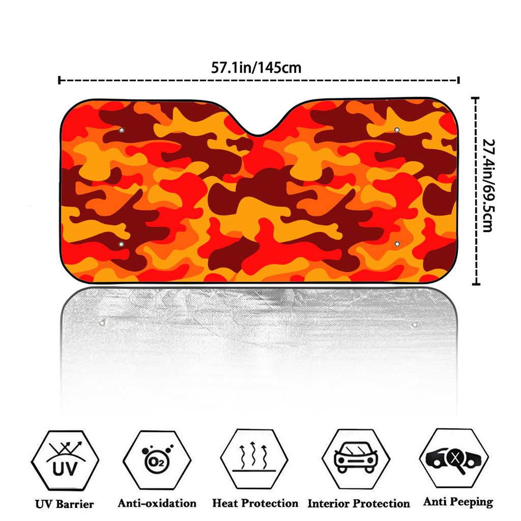 Orange Camouflage Print Car Windshield Sun Shade