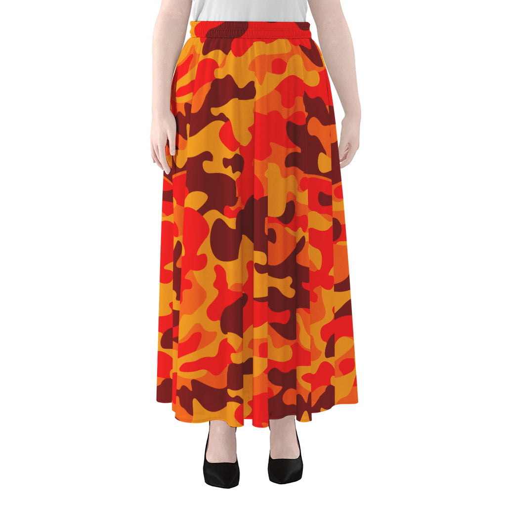 Orange Camouflage Print Chiffon Maxi Skirt