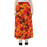 Orange Camouflage Print Chiffon Maxi Skirt