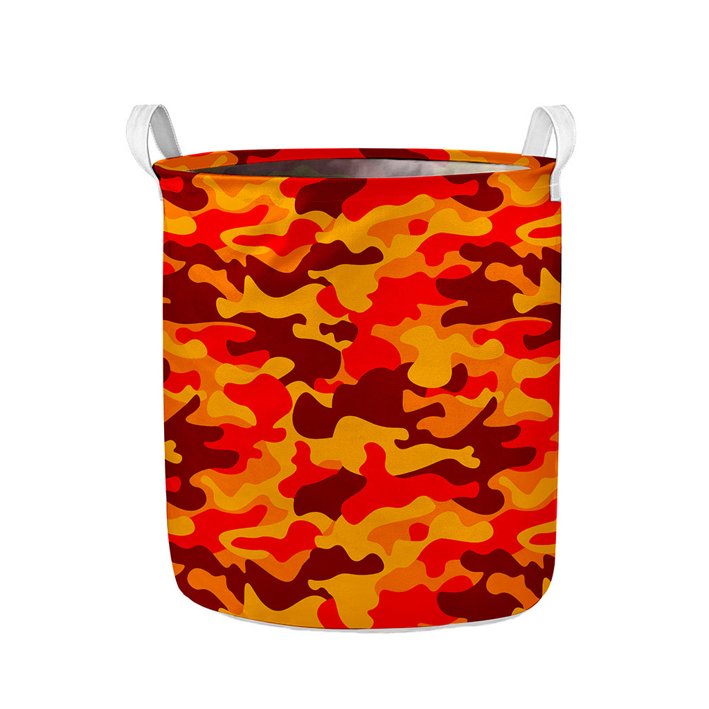 Orange Camouflage Print Collapsible Laundry Basket