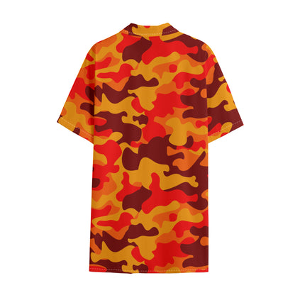 Orange Camouflage Print Cotton Hawaiian Shirt