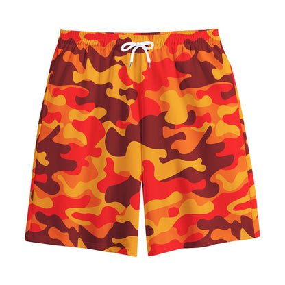 Orange Camouflage Print Cotton Shorts