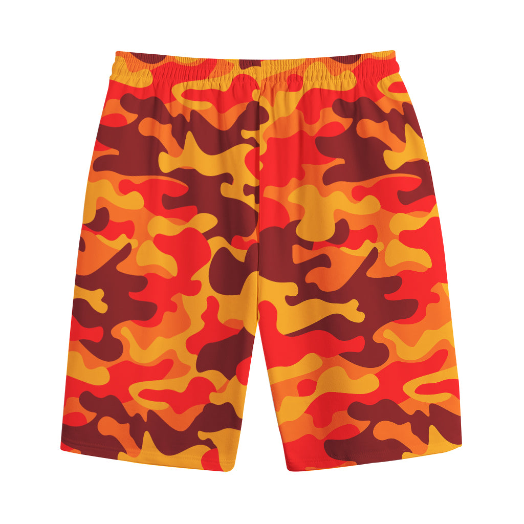 Orange Camouflage Print Cotton Shorts