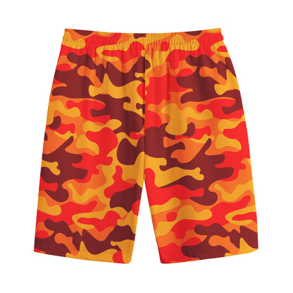 Orange Camouflage Print Cotton Shorts