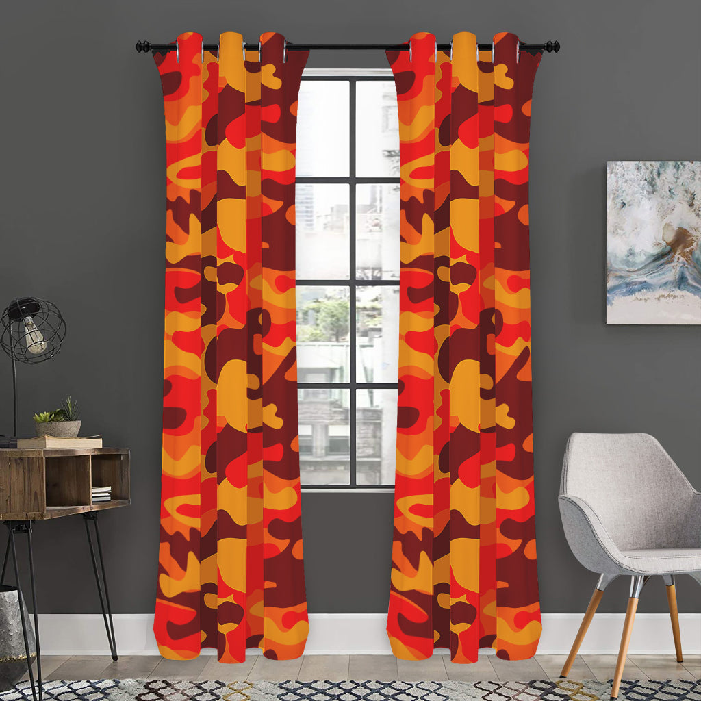 Orange Camouflage Print Curtain