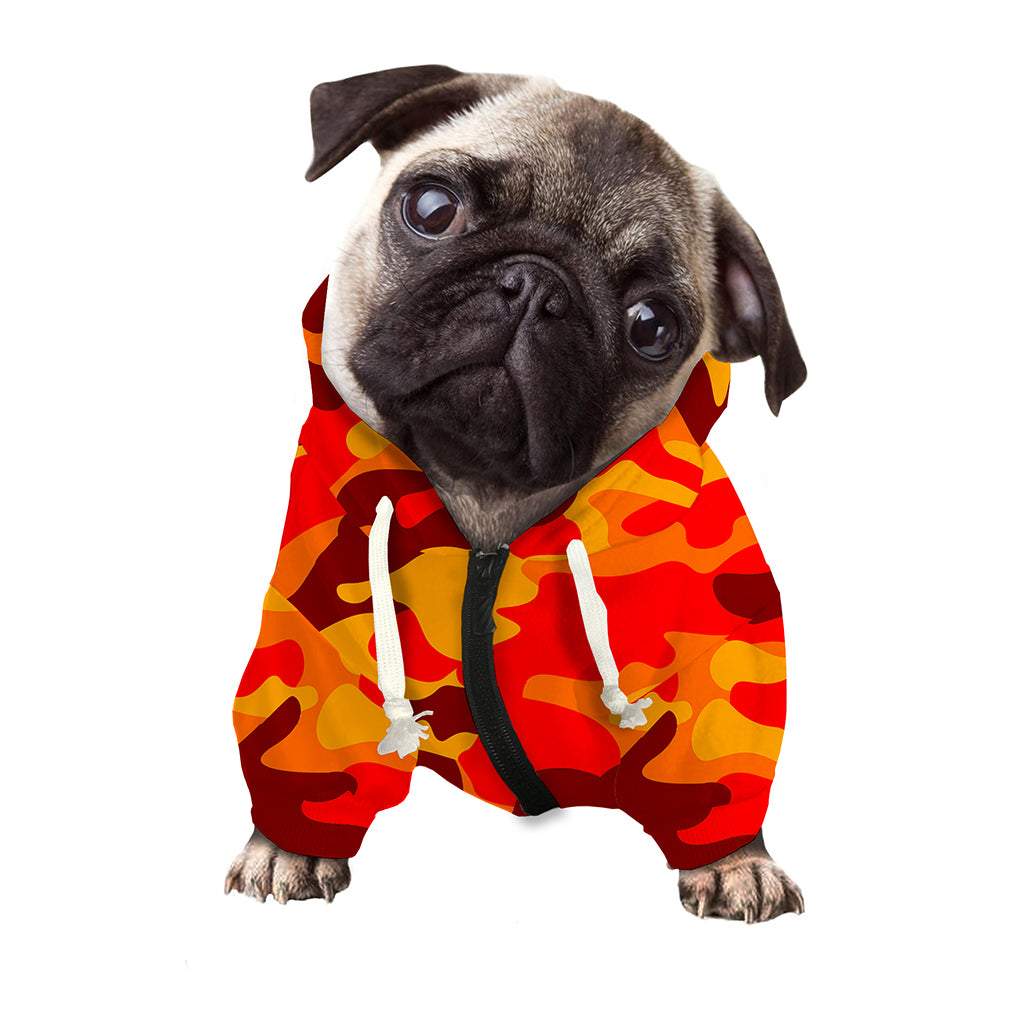 Orange Camouflage Print Dog Zip Up Hoodie