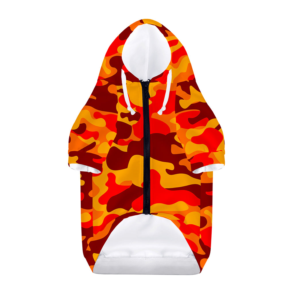 Orange Camouflage Print Dog Zip Up Hoodie