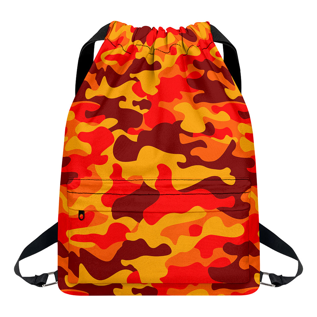 Orange Camouflage Print Drawstring Backpack