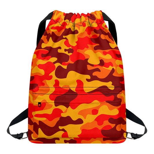 Orange Camouflage Print Drawstring Backpack