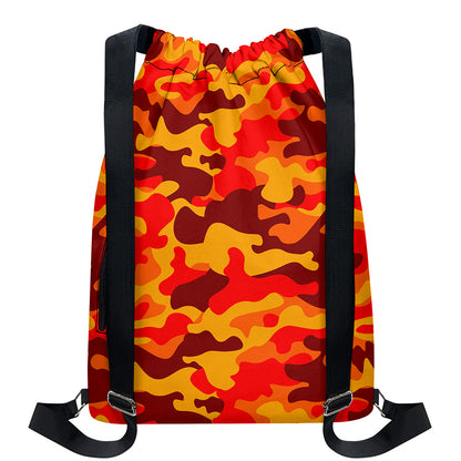Orange Camouflage Print Drawstring Backpack