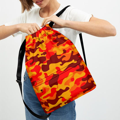 Orange Camouflage Print Drawstring Backpack
