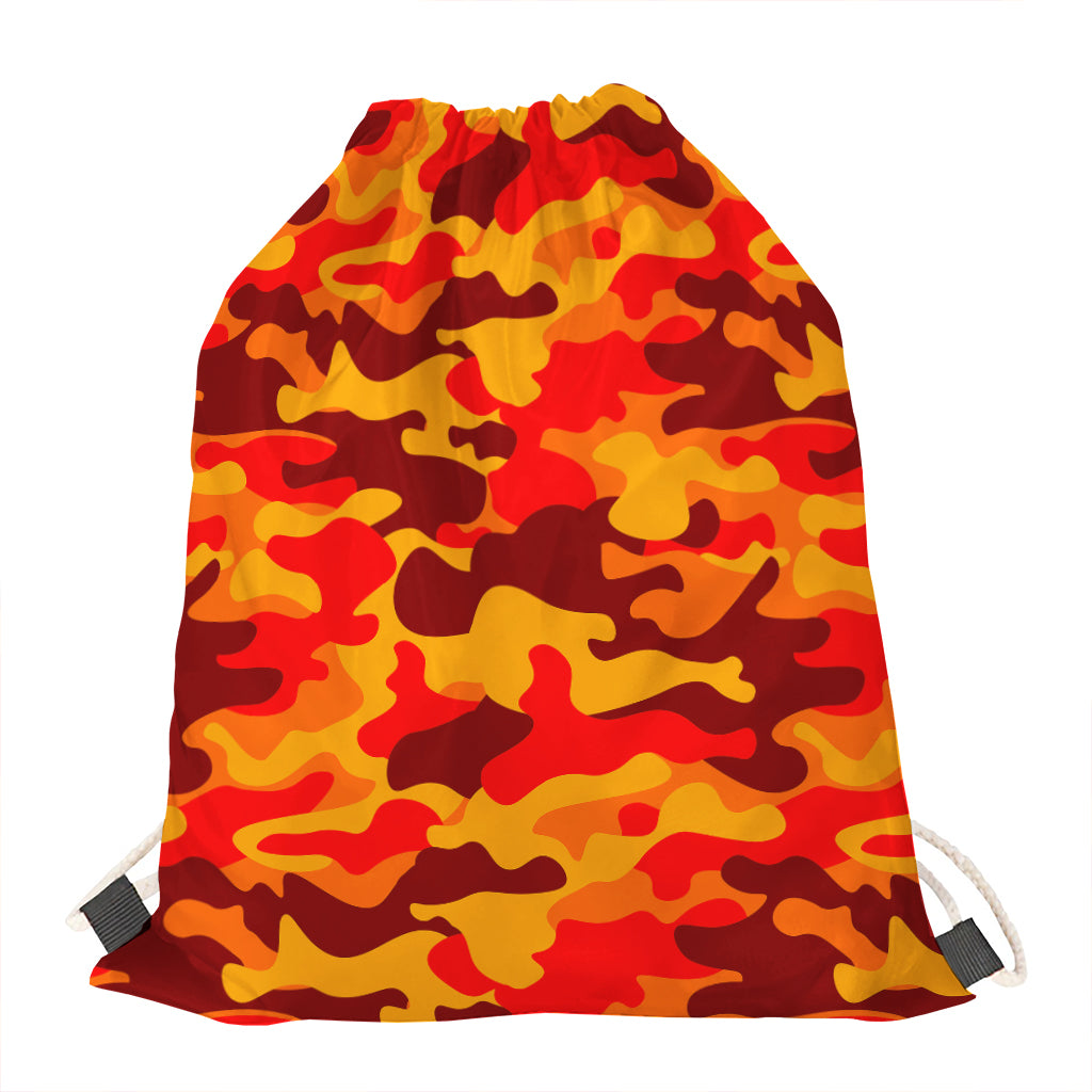Orange Camouflage Print Drawstring Bag