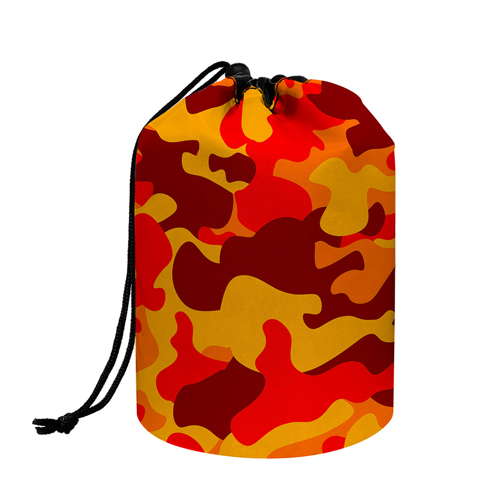 Orange Camouflage Print Drawstring Makeup Bag