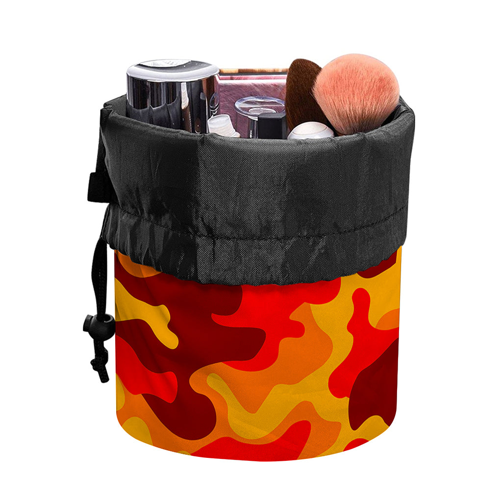 Orange Camouflage Print Drawstring Makeup Bag